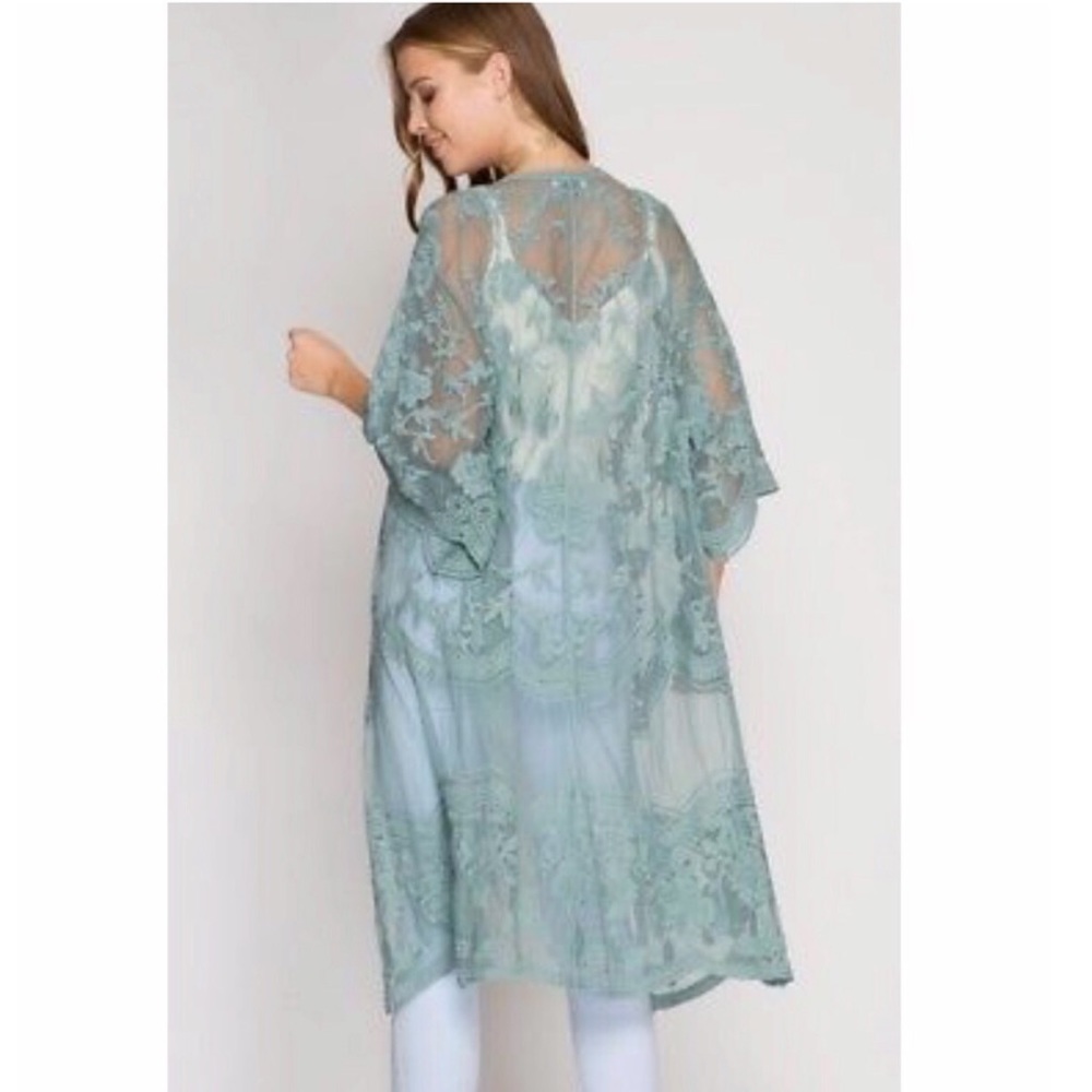 • H P• LAST S/M Crochet Lace Kimono - Slate - Picture 2 of 8